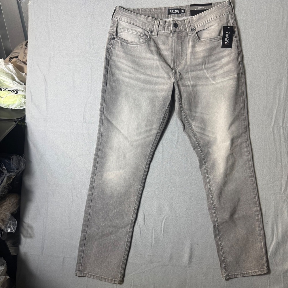 Buffalo David Bitton Ash Slim Grey Faded Denim Jeans Mens 34x30
